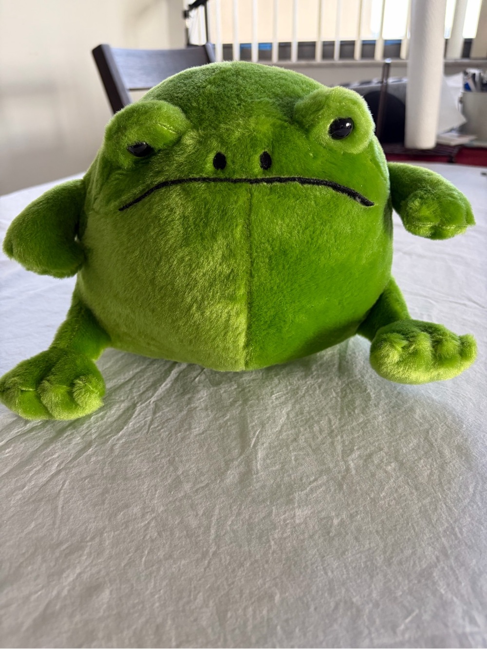 Cute Grumpy Green Frog Plush Toy Chubby Sad Rain Frog Stuffed Animal Approx 8”